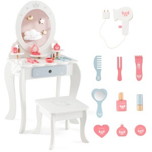 Infans Kids Vanity Set Makeup Table & Chair Sweet Accessories Included Storage Drawer - 1 of 4