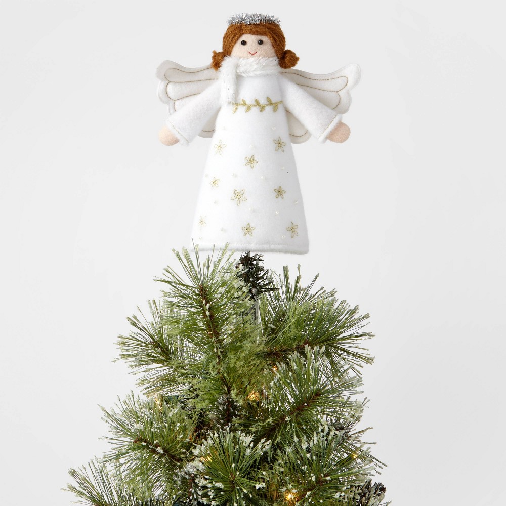 Fabric Angel in White Dress Tree Topper - Wondershop