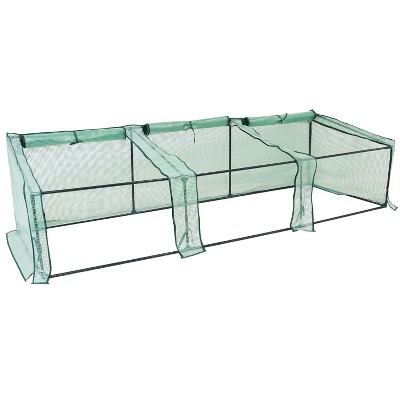 Sunnydaze Outdoor Portable Slanted Top Plant Shelter Mini Cloche Greenhouse with Zipper Doors - Green