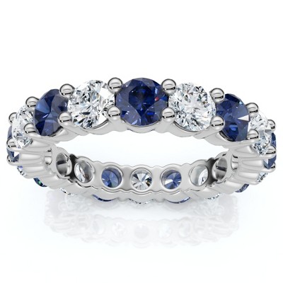 Pompeii3 3Ct Blue Sapphire & Diamond Eternity Ring 14k Gold Lab Created