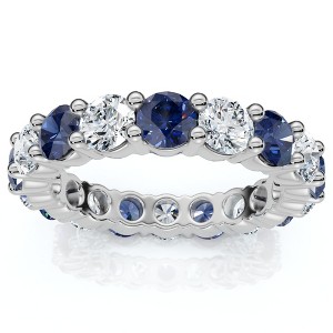 Pompeii3 3Ct Blue Sapphire & Diamond Eternity Ring 14k Gold Lab Created - 1 of 4