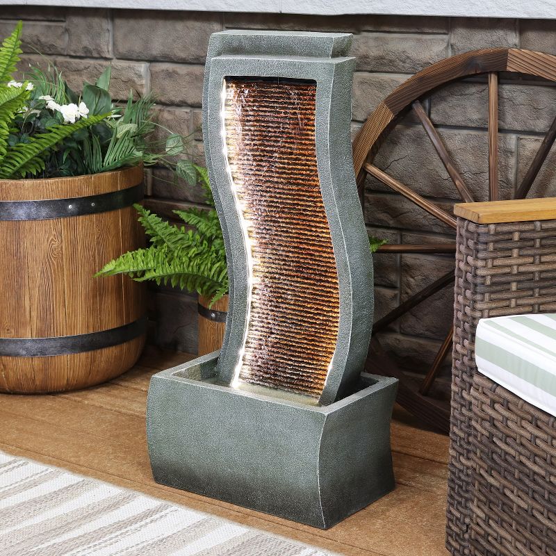 Sunnydaze 31"H Electric Resin Contemporary Curves Outdoor Water Fountain with LED Lights, 3 of 14