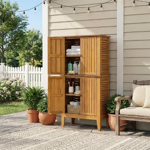 ModernLuxe Outdoor Storage Cabinet, Teak Finish Patio Storage Cabinet ...