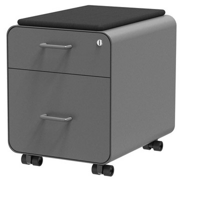 Monoprice Round Corner 2-Drawer File Cabinet - Gray, Lockable With Seat Cushion - Workstream Collection