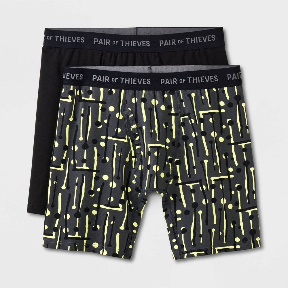 Pair of Thieves Men's Lines & Dots Super Soft Boxer Briefs - Black/Gray L: Longer Length, Jersey Fabric