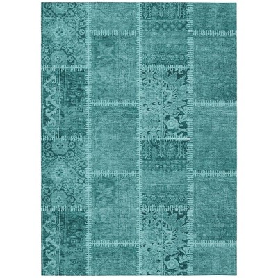 Turquoise Teal Blue And Aqua Patchwork Washable Indoor Outdoor Area Rug