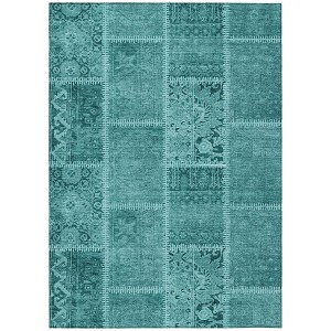 Turquoise Teal Blue And Aqua Patchwork Washable Indoor Outdoor Area Rug - 1 of 4
