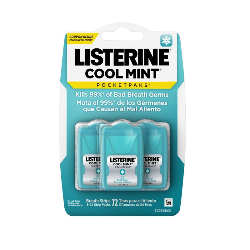 Listerine Cool Mint PocketPaks Portable Fresh Breath Strips - Cool Mint - 24-Strip Pack - 3 Pack, 1 of 11