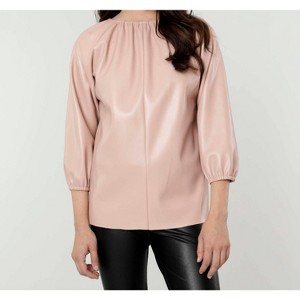Women's Vegan Leather Peasant Top - DOLCE CABO - 1 of 2