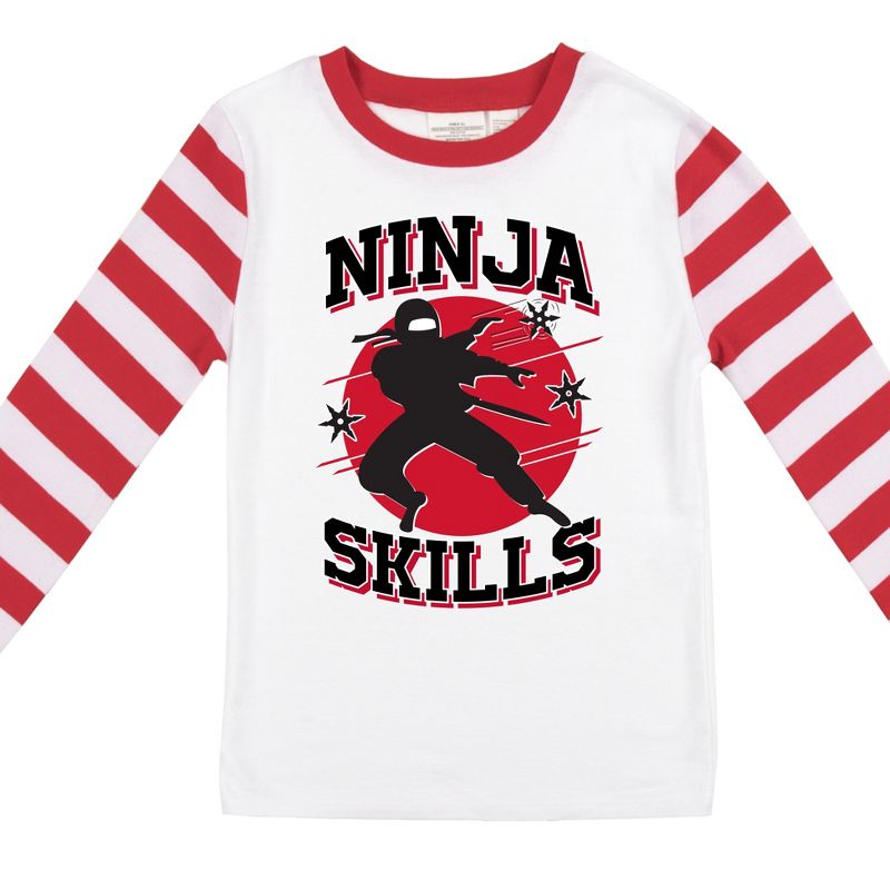 Ninja Skills Youth Boy's Red & White Striped Long Sleeve Shirt & Sleep Pants Set, 3 of 5