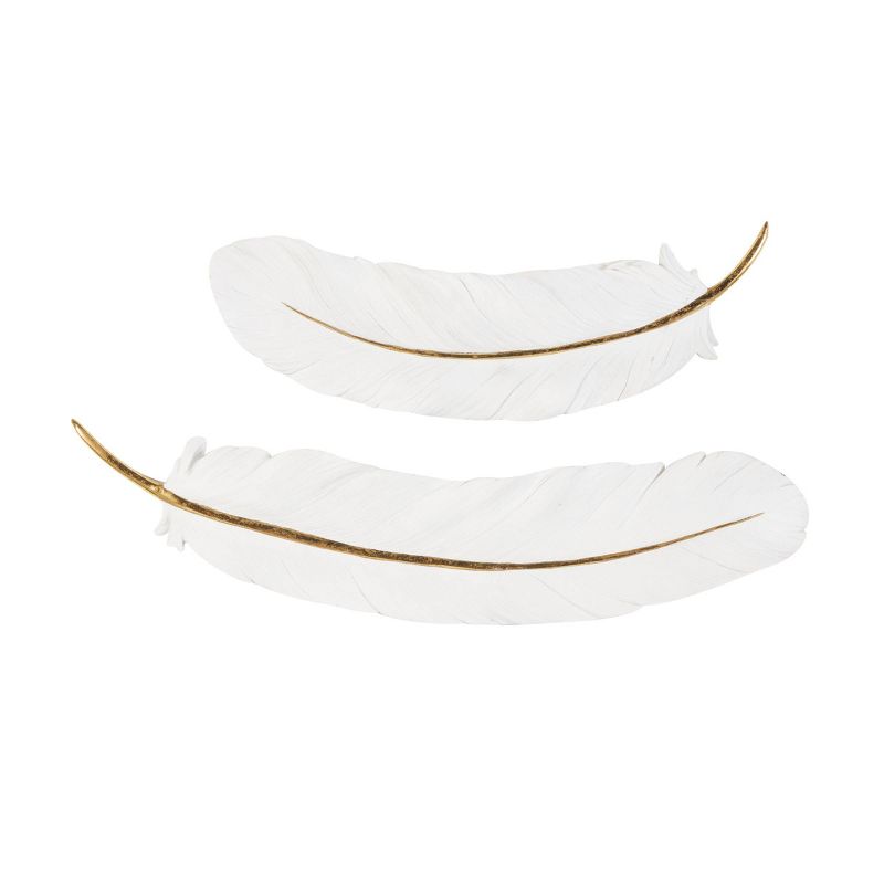 Olivia &#38; May Set of 2 Resin Bird Feather Wall Decors with Gold Foil Accent White, 1 of 9