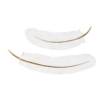 Olivia & May Set of 2 Resin Bird Feather Wall Decors with Gold Foil Accent White