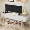 Farmhouse Upholstered Storage Bench, Modern Entryway Bench with Hidden Compartment & Lower Rack - ModernLuxe - 2 of 4