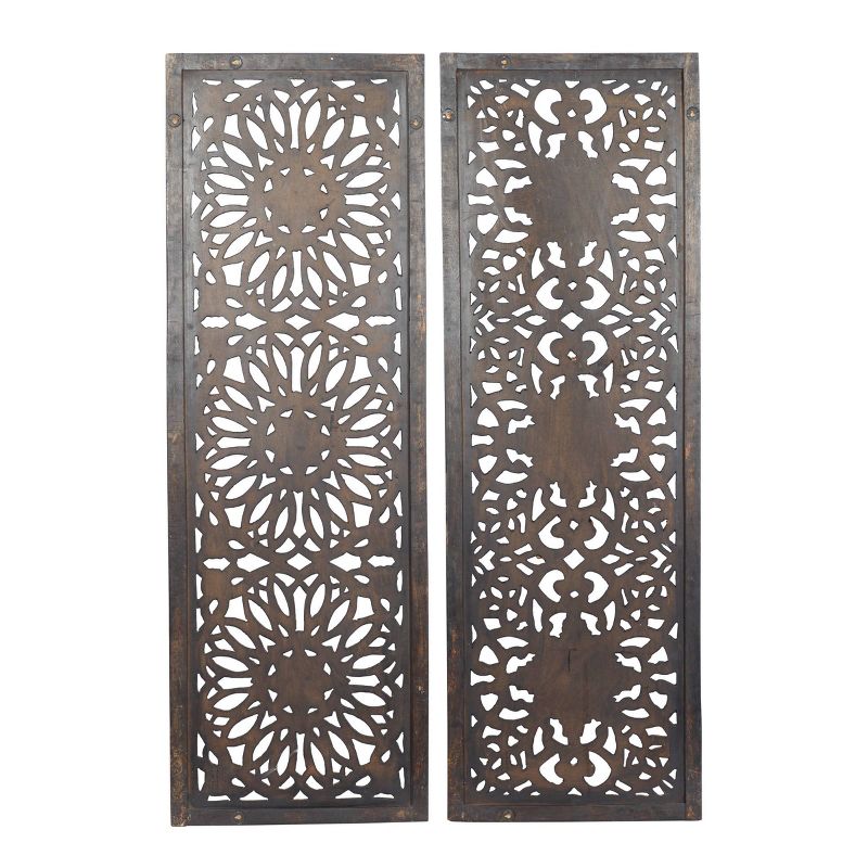 Set of 2 Wood Floral Handmade Intricately Carved Wall Decors Brown - Olivia & May, 3 of 22