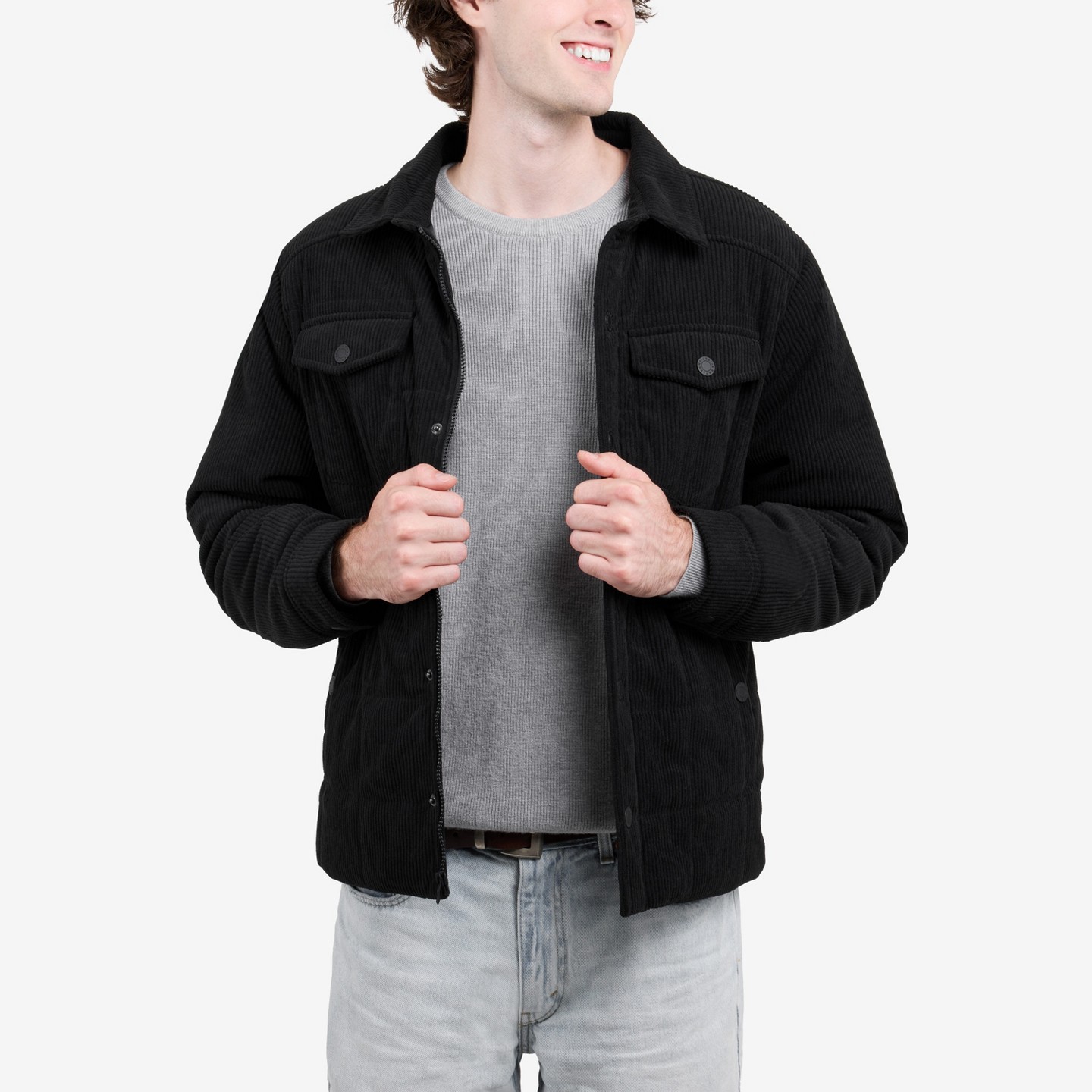 Мужская куртка X RAY Quilted Corduroy Shirt Jacket With Polyester Lining in Black, цвет: Чёрный — фото 4