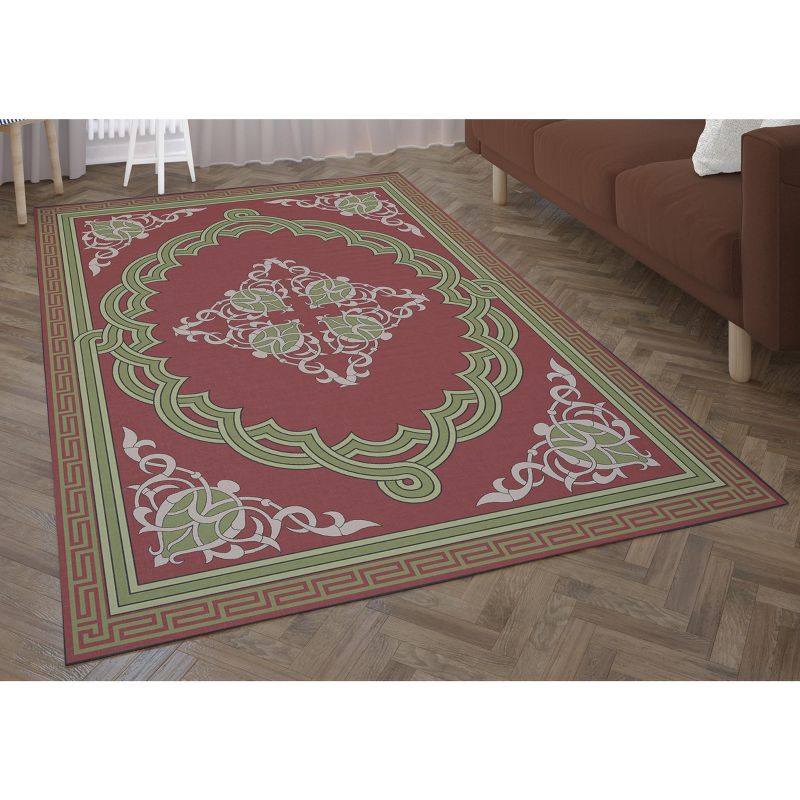 Deerlux Transitional Living Room Area Rug with Nonslip Backing, Red Medallion Pattern, 1 of 5