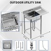 Stainless Steel Utility Sink, Freestanding, Single-Bowl, Pull-Out Hot/Cold Faucet, 2-Tier Shelf, Leveling Legs for Laundry/Kitchen - 2 of 4
