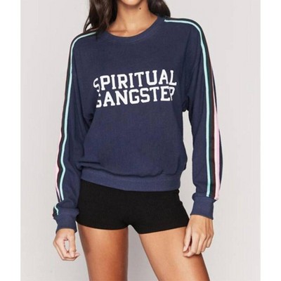 Women's Stripe Malibu Crew Neck Graphic Print Sweatshirt - SPIRITUAL GANGSTER