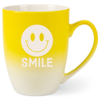 100 North Smiley Face 10 Ounce Yellow and White Two Toned Ombre, Comfortably Fits Your Hands, Ceramic Tea Coffee Cup Mug, Smile
