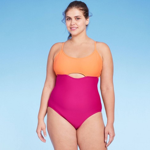 Women's Cut Out Colorblock Medium Coverage One Piece Swimsuit - Kona Sol™  Orange/Pink M