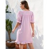 Womens V Neck Summer Dress Front Tie Detail Ruffle Trim Tunic Dress Ruffled Short Sleeve Pleated Pullover Sundress - Pink,M - 2 of 4