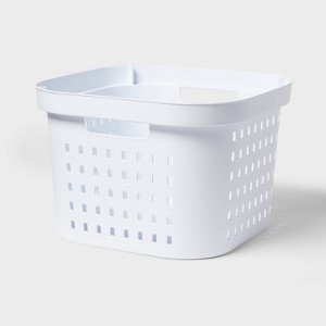 1.25bu Square Modern Laundry Basket Square - Brightroom™: Plastic Clothes Basket with Built-In Handles, Medium Size - 1 of 4