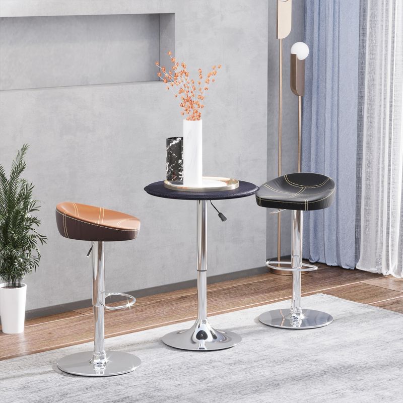 HOMCOM 25" Classic Round Adjustable Faux Leather Chrome Standing Bistro Table, 3 of 8