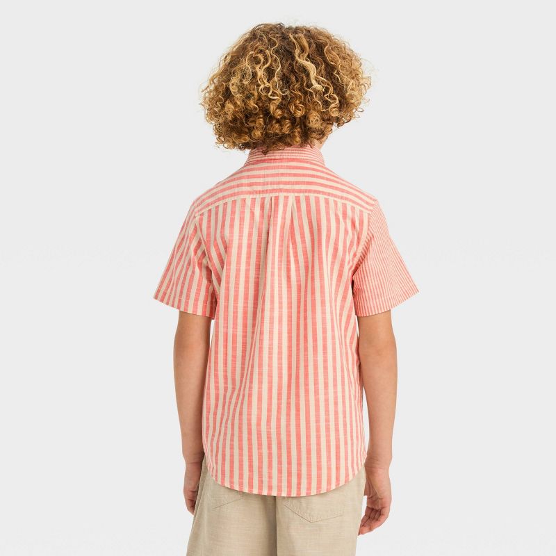 Boys' Short Sleeve Poplin Button-Down Shirt - Cat & Jack™ Light Blue/Orange, 3 of 5