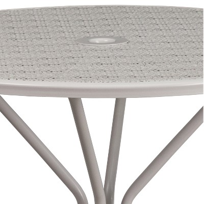 Light Gray Round Steel Indoor-Outdoor Patio Dining Table with Umbrella Hole