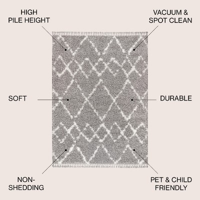 Grey and Ivory Rectangular Shag Moroccan Area Rug