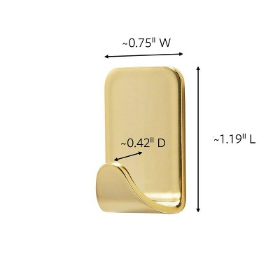 Small Brass Self-Adhesive Metal Hooks, 4 Pack