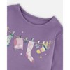 Deux par Deux Girl Organic Cotton Jersey Top Purple Gray with Owl - 4 of 4