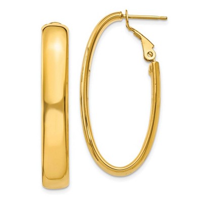 Black Bow Jewelry 5.75mm, 14k Gold Omega Back Oval Hoop Earrings, 35mm (1 3/8 Inch)