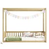Dolonm Twin Size Wooden Canopy Floor Bed with Fence Guardrails, 78.2"L x 41.8"W x 58.3"H - 2 of 4
