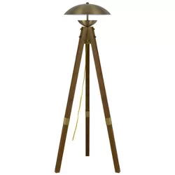 55" Birch Wood Tripod Floor Lamp with Half Domed Metal Shade Antique Brass (Includes LED Light Bulb) - Cal Lighting