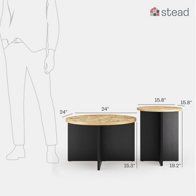 Stead Black and Burl Wood Round Nesting Coffee Table Set