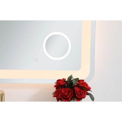 Glossy White Rectangular LED Bathroom Mirror with Magnifier