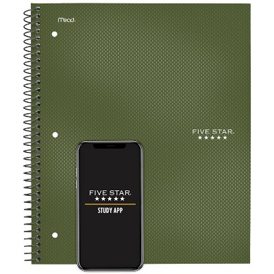 Five Star 130 sheet College Ruled 1 Subject Spiral Notebook Olive