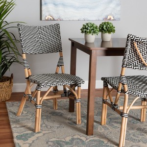 bali & pari Wagner Modern French Black and White Weaving and Natural Rattan Bistro Chair - 1 of 4