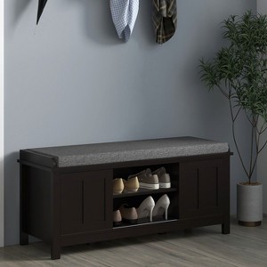 CAVINAS Wooden Storage Bench, Modern Shoe Cabinet with Cushion and Adjustable Shelves for Mudroom, Living Room, Entryway - 1 of 4
