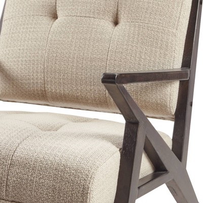 Mid-Century Modern Tan Microfiber Accent Chair with Wood Frame