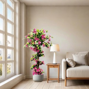 Artificial Bougainvillea Tree with Flowers and Leaves, Potted Faux Bougainvillea Plant for Home Office Garden Decor, Indoor Outdoor Use - 1 of 4