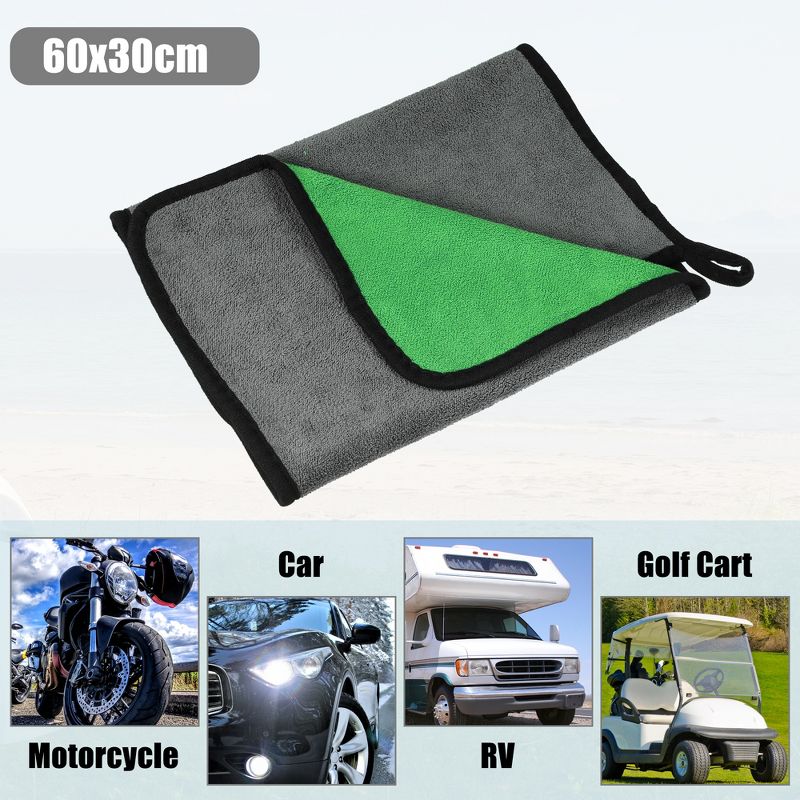 Unique Bargains Extra Large 500 GSM Microfibre Car Drying Towel 11.81"x23.62" Gray Green 1 Pc, 2 of 8
