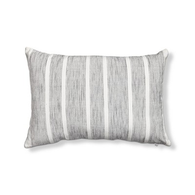 TAG 16"x12" Black Woven Linea Stripe Lumbar Yarn Dyed Cotton Accent Decorative Throw Pillow Poly Filled Removable Insert Rectangle Machine Wash