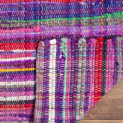 Handwoven Purple and Multicolor Cotton Flat Woven Area Rug