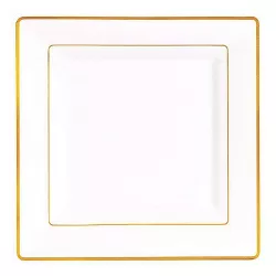 Smarty Had A Party 6.5" White with Gold Square Edge Rim Plastic Appetizer/Salad Plates (120 Plates)