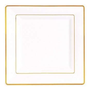 Smarty Had A Party 6.5" White with Gold Square Edge Rim Plastic Appetizer/Salad Plates (120 Plates)