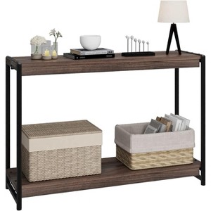 Particleboard Console Table - 40 Inch Console Table, Slatted Two-Tier Table with Shelves, Farmhouse Rustic Style for Entryway, Living Room, Hallway - 1 of 4
