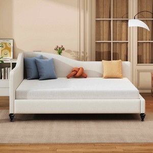 MAYEERTY Full Size L-Shaped Linen Daybed, Solid Wood Legs, Bedroom, Gray - 1 of 4