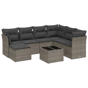 vidaXL Garden Sofa Set Grey Poly Rattan, Tempered Glass Large Modular - 1 of 4